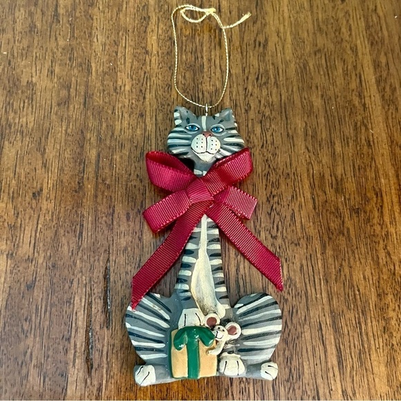 Kurt Adler Long Neck Cat with Burgundy Bow Resin Vintage Collectible - Picture 2 of 7